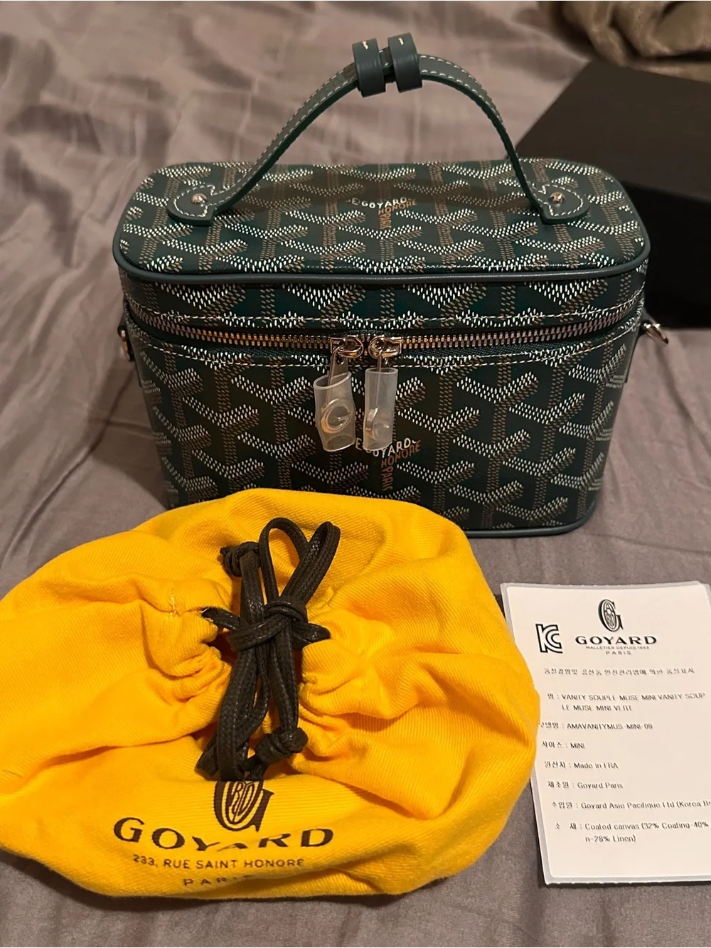 Goyard Mini Green Coated Canvas Vanity Muse Case with Removable Strap
